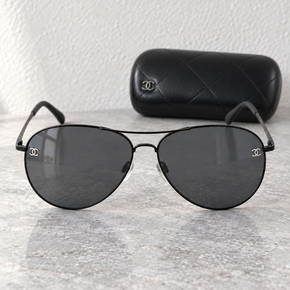Chanel Black Aviator Sunglasses - Picture 1 of 6